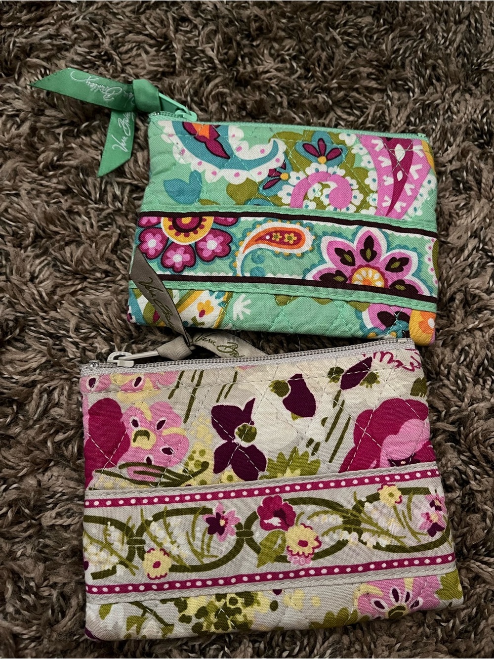 Vera Bradley Quilted Floral Coin Pouches in Mint & Pink